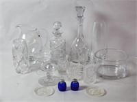 Vintage decanters, cut crystal, vases, bowl