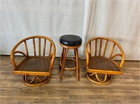 Mid Century Rattan Lounge Chairs & Bar Stool