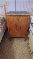 SMALL WOOD CABINET WITH AN ENAMEL  TOP