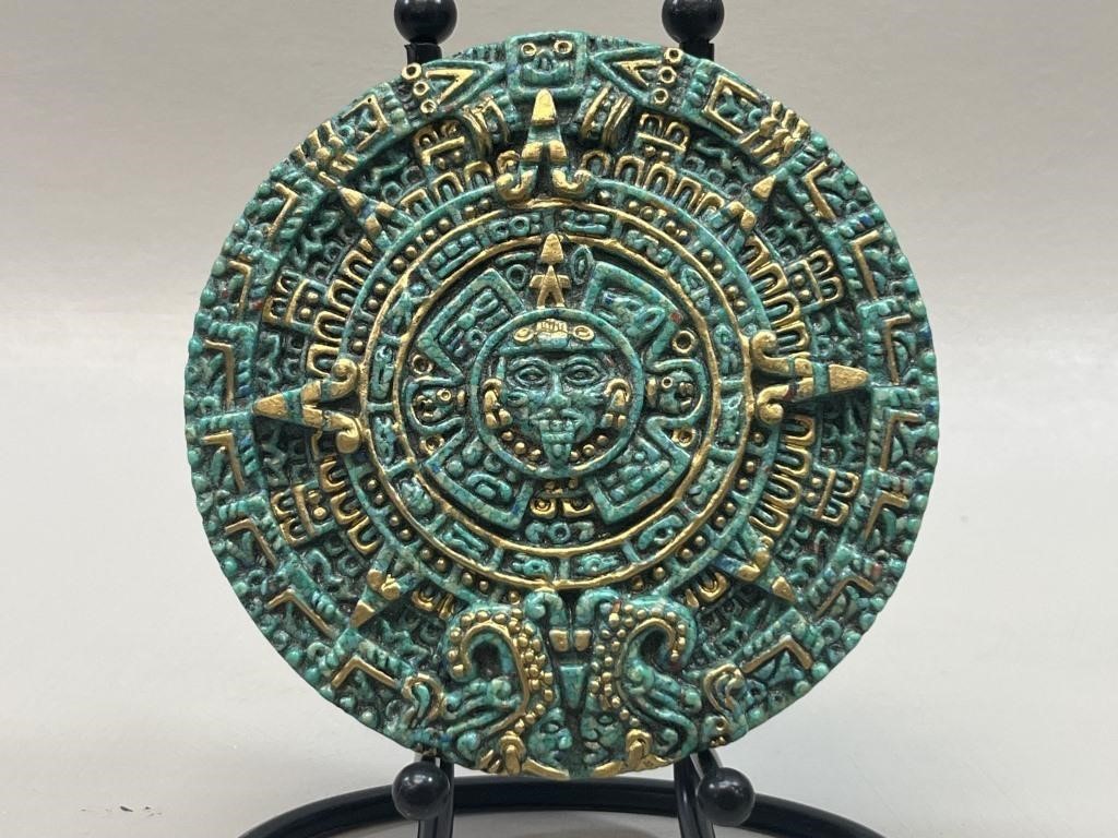 Aztec Sun Stone Calendar Mayan Mexico Plaque W