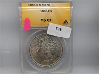 ANACS 1883-O MS63 90% Silver Morgan $1 Dollar