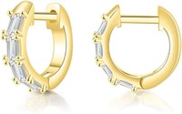 14k Gold-pl Emerald Cut .80ct White Topaz Earrings