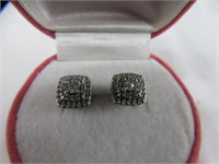 PAIR STERLING SILVER DIAMOND STUD EARRINGS