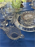 ASSORTED GLASSWARE AND HURRICANE GLOBES