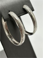 Vintage Etched Sterling Silver Hoop Earrings