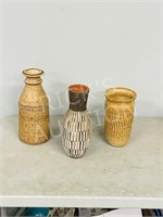 3 assorted pottery vases - 9.5"- 12.5" tall
