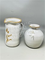 2 Pottery items - Pitcher & vase