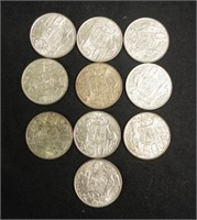 Ten Australian 1966 50 cents silver coins