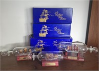 3 NIB Mayflower Glass Sculptures Ships in Bottles