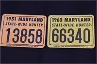 1951 and 1960 Maryland State Wide Hunter Tags