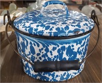 Antique blue white graniteware berry bucket