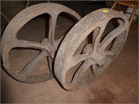Pair of 2 Heavy Antique Cast Wheels