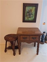 Painting on Canvas, Night Stand, Wicker Stool