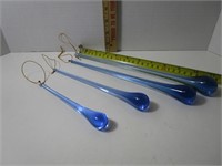 BLUE GLASS HANGING ORNAMENTS/SUNCATCHERS SET OF 4