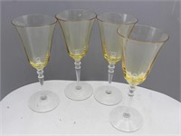 Set of 4 Honey Amber Fluted Wine Goblets