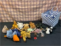 Small Toys - 8 Beanie Babies, 4 Other, & Basket