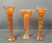 (3) Fenton Marigold Carnival Glass Vases
