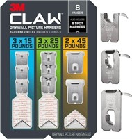 8-Pk 3M CLAW Drywall Picture Hanger with Temporary