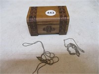 Polish Wood Trinket Box & 2 Necklaces
