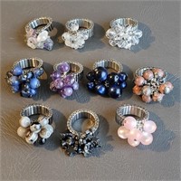 Stretch Band Rings w/ Stone Bead Dangles -jewelry