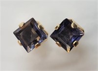 10KT Yellow Gold Iolite Earrings