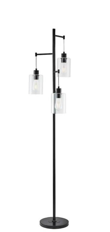 65 in. Black Industrial Floor Lamp with Hanging