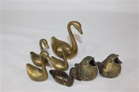 5 Brass Mid-Century Swans - Pari of Birds