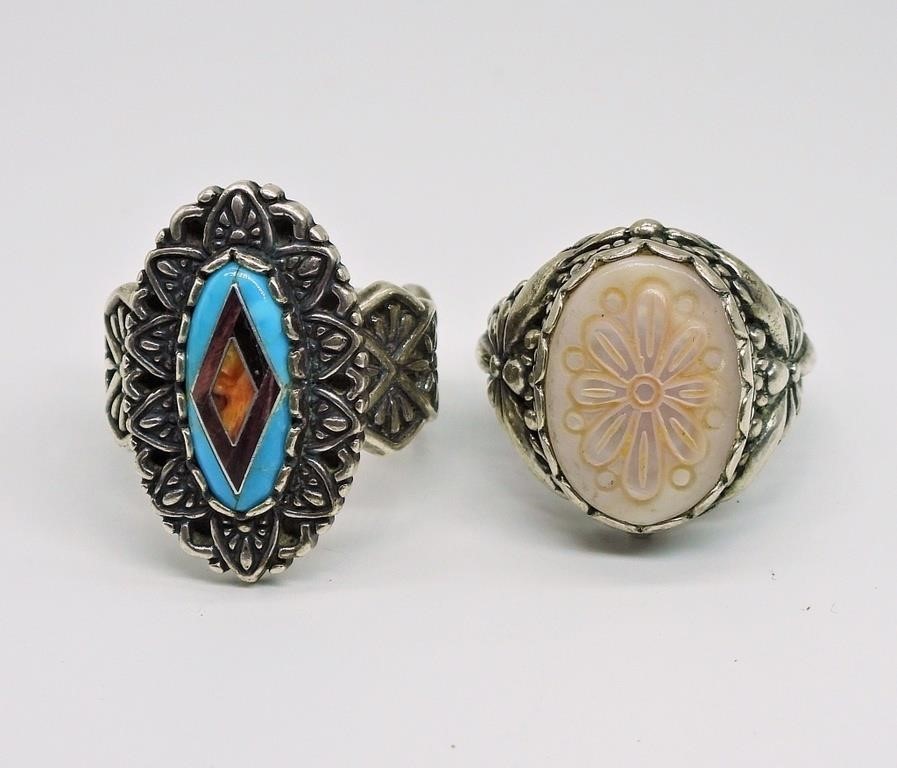 2 ORNATE STERLING RINGS