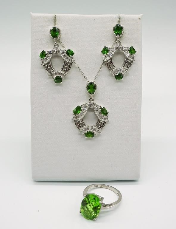 GORGEOUS STERLING & GREEN SET