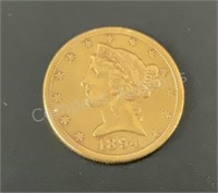 1894 US Gold $5 Coin S