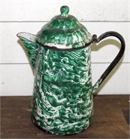 green swirl agate coffee pot, lid is loose,