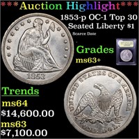 *Highlight* 1853-p OC-1 Top 30 Seated Liberty $1 G