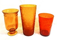 VINTAGE LOT OF 3 AMBER FALL DECOR VASES
