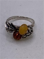 STERLING SILVER & AMBER RING