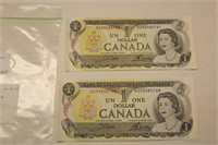 2X $1.00 CANADIAN PAPER BILLS (like NEW)  1973