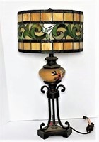 Metal & Glass Lamp with Stained Glass Shade