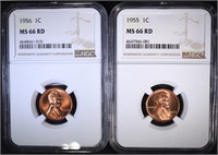 1955 & 1956 LINCOLN CENTS NGC MS66RD