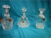 (3) Beautiful Crystal Glass Whiskey Decanters
