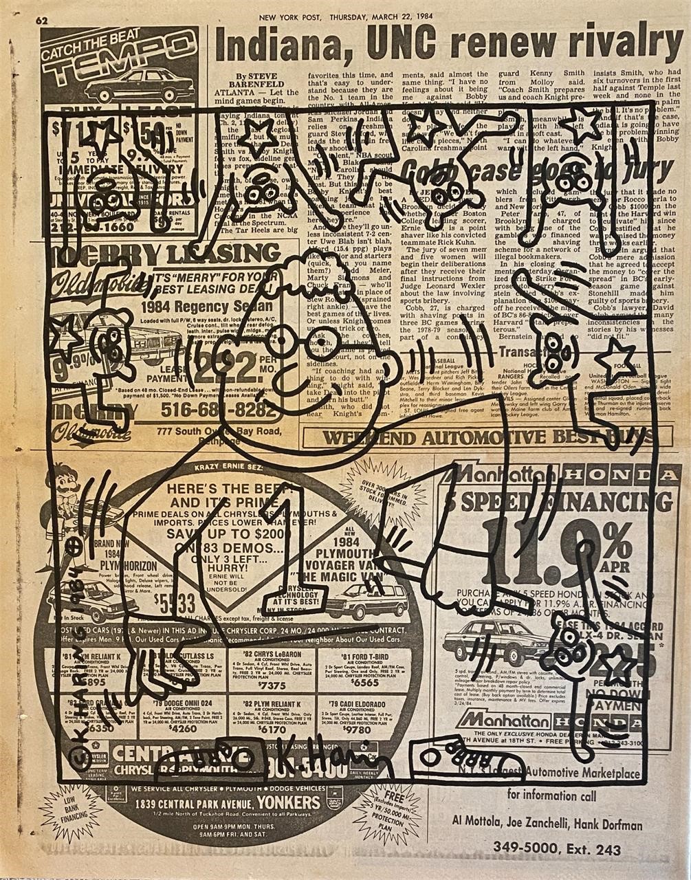 Keith Haring Original Newspaper drawing Certified