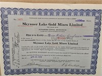 SKYNNER LAKE GOLD MINES LIMITED 100 SHARES