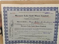 SKYNNER LAKE GOLD MINES LIMITED 100 SHARES