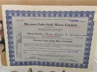 SKYNNER LAKE GOLD MINES LIMITED 200 SHARES CERT