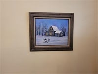 23" x 27" Winter Scene Oil Painting.