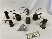 7 Collectible Oilers & Aluminum Funnel