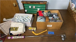 Golf balls, golf ball display rack, towels, more