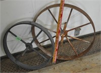 2 vintage wheelbarrow wheels, see pics