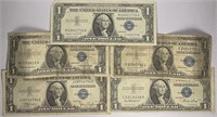 Lot of 5: $1 Silver Certificates