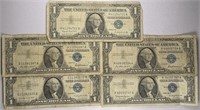 Lot of 5: $1 Silver Certificates