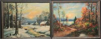 1930's Winter & Autumn Framed Lithographs (2)