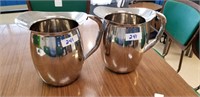 Lot of 2 stainless steel bell pitchers